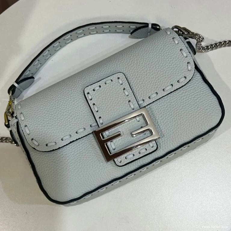 Cheap Leather Romano In Fendi Mini Bag Sky Cuoio Baguette Selleria Blue 0822